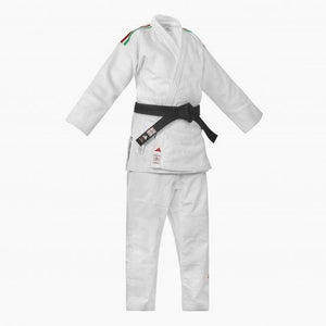 Judogi blanco Adidas J730 Champion III IJF slim rayas Italia