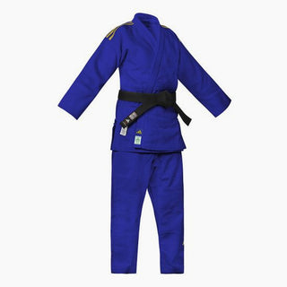 Judogi azul Adidas J730 Champion III IJF rayas doradas