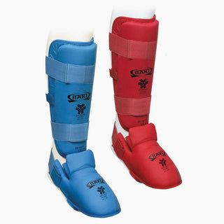 Espinilleras Karate Kumite Itaki con protectores de pies FIJLKAM art.413FIJ