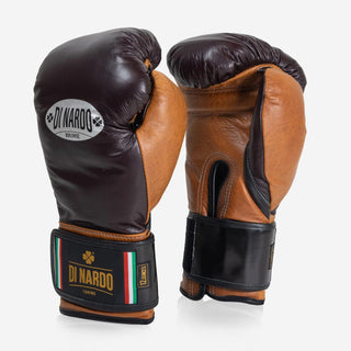 Guantes de boxeo Di Nardo con Velcro 12 Oz Borgoña-coñac-vintage-Combat Arena