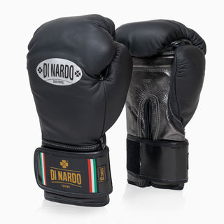 Guantes de boxeo Di Nardo con Velcro 12 Oz Negro-plata oscura 