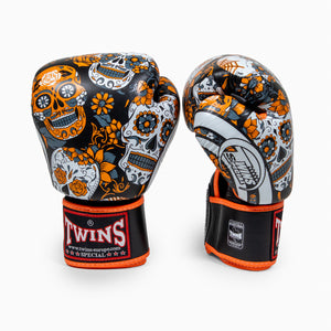 Guantes Muay Thai Twins Special FBGVL 4 Skull Naranja 