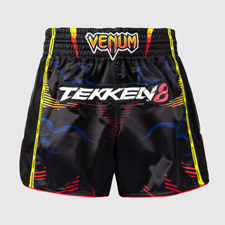 Pantalones cortos kick-tailandés Venum Tekken 8 Yoshimitsu Negro-naranja-Combat Arena