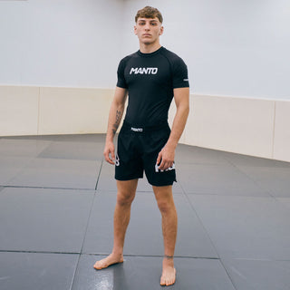 Rashguard Manto Logo Dual maniche corte Nero-Combat Arena